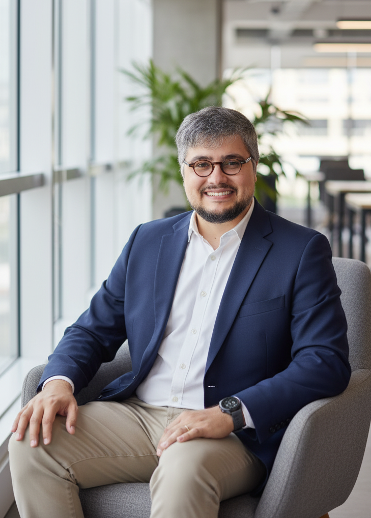 Dr. William Augusto sentado próximo a uma janela